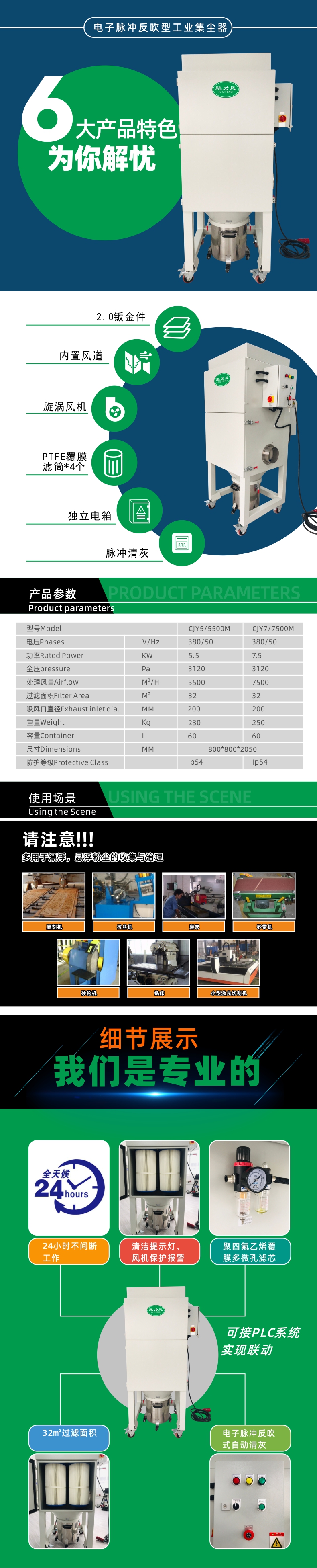 CJY(5.5-7.5KW) 係列電子脈衝反吹型工業集塵器